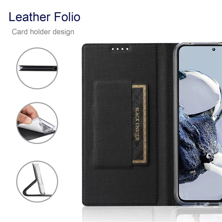 VILI DMX Series Shockproof Phone Cover for Xiaomi 12T Pro 5G, PU Leather Auto Closing Magnetic Phone Case Card Holder Stand - Black