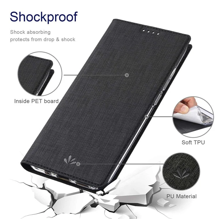 VILI DMX Series Shockproof Phone Cover for Xiaomi 12T Pro 5G, PU Leather Auto Closing Magnetic Phone Case Card Holder Stand - Black