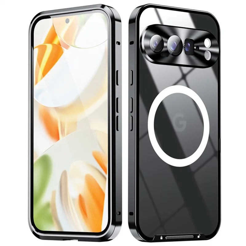 For Google Pixel 10 Pro Magnetic Case Metal Frame Matte Phone Cover - Black