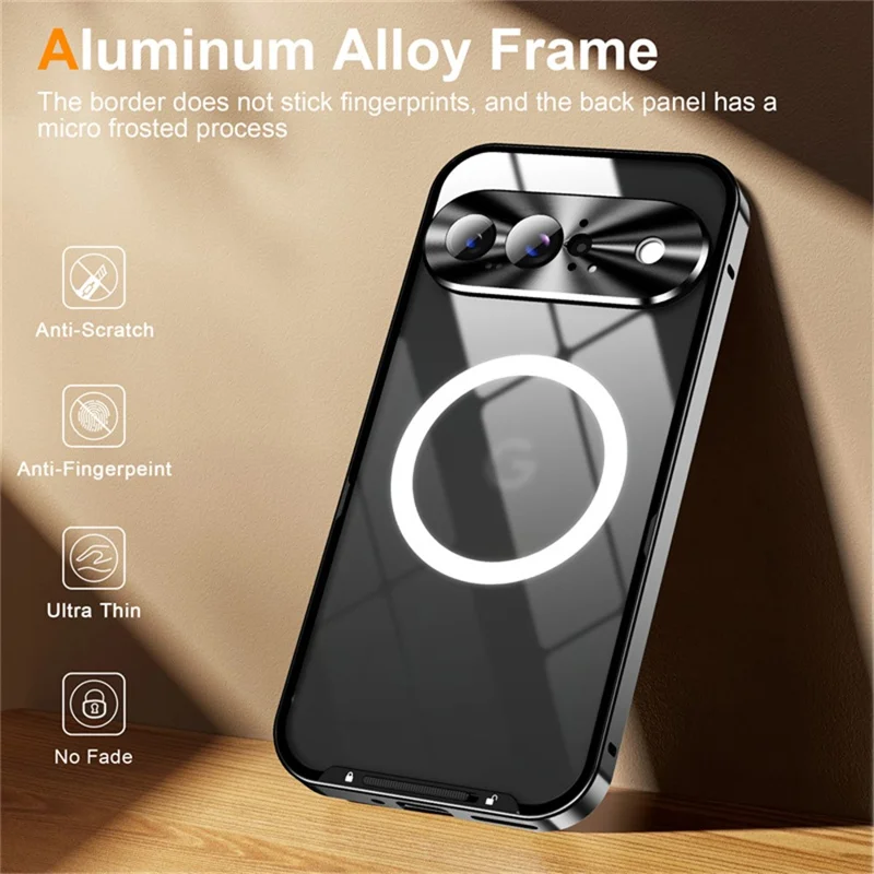 For Google Pixel 10 Magnetic Case Metal Frame Matte Phone Cover - Black
