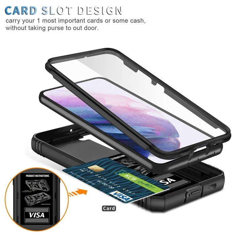 Anti-fall Phone Cover Kickstand For Samsung Galaxy S22+ 5G, Anti-scratch Phone Case Card Holder with Sliding Camera Lid - Black