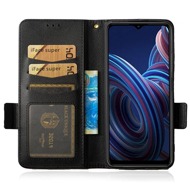 Litchi Texture Phone Case for ZTE Blade A72 5G, Stand Wallet PU Leather Magnetic Clasp Protective Cover - Black