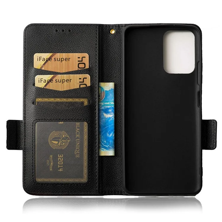 Litchi Texture Phone Case for ZTE Blade A72 5G, Stand Wallet PU Leather Magnetic Clasp Protective Cover - Black