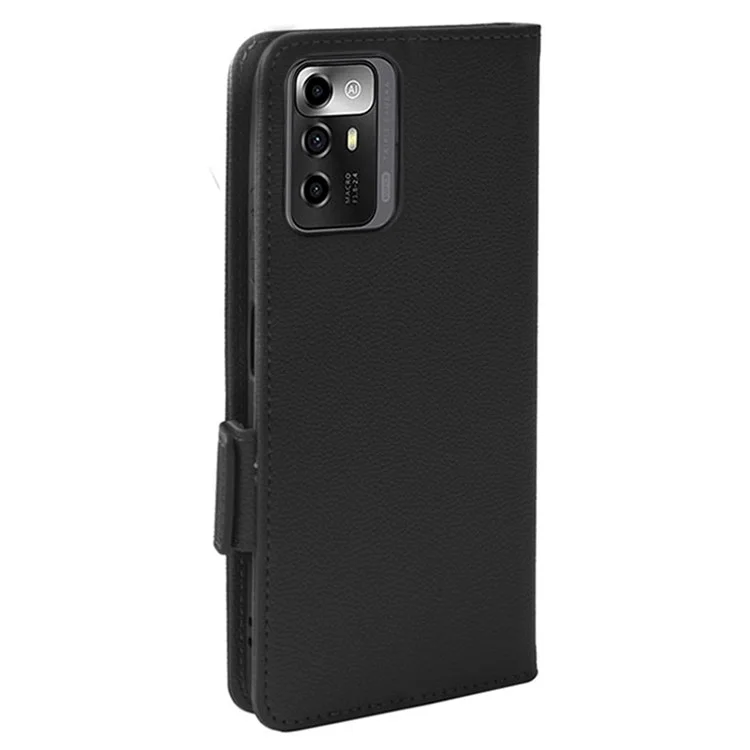 Litchi Texture Phone Case for ZTE Blade A72 5G, Stand Wallet PU Leather Magnetic Clasp Protective Cover - Black