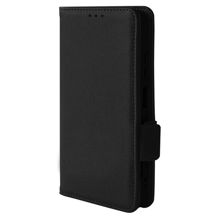Litchi Texture Phone Case for ZTE Blade A72 5G, Stand Wallet PU Leather Magnetic Clasp Protective Cover - Black