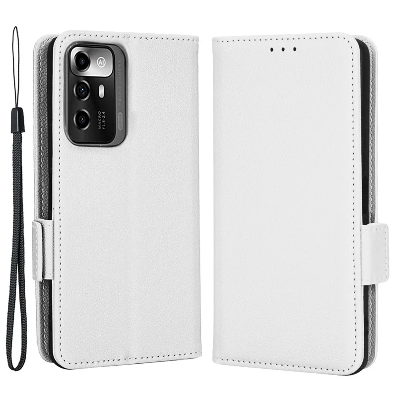 Litchi Texture Phone Case for ZTE Blade A72 5G, Stand Wallet PU Leather Magnetic Clasp Protective Cover - White