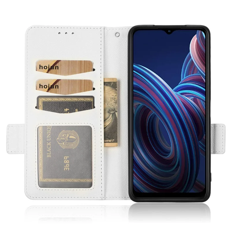 Litchi Texture Phone Case for ZTE Blade A72 5G, Stand Wallet PU Leather Magnetic Clasp Protective Cover - White