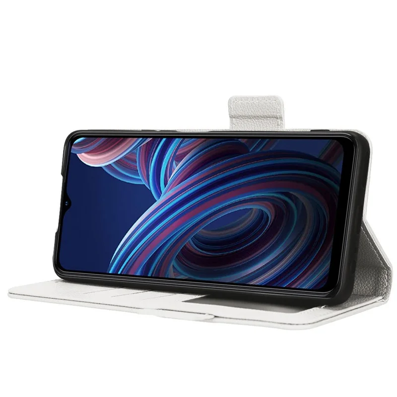 Litchi Texture Phone Case for ZTE Blade A72 5G, Stand Wallet PU Leather Magnetic Clasp Protective Cover - White