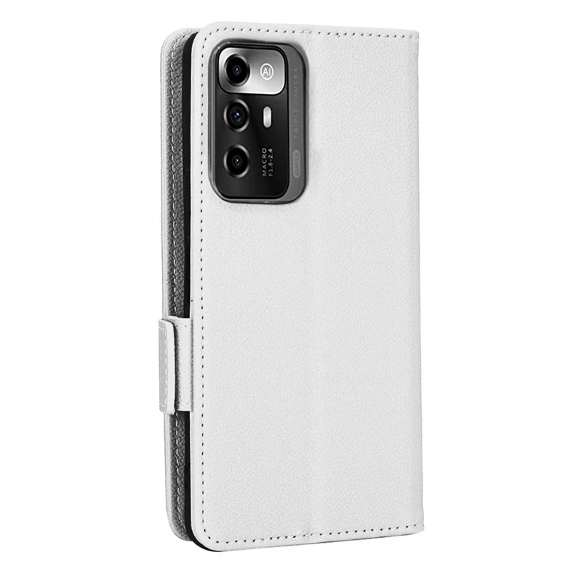 Litchi Texture Phone Case for ZTE Blade A72 5G, Stand Wallet PU Leather Magnetic Clasp Protective Cover - White