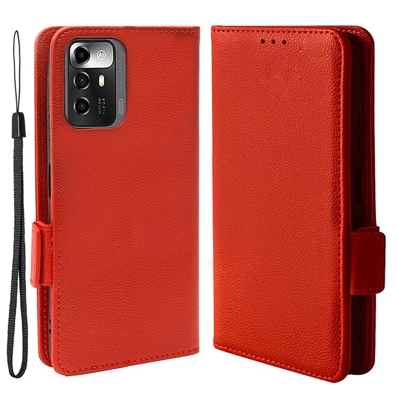 Litchi Texture Phone Case for ZTE Blade A72 5G, Stand Wallet PU Leather Magnetic Clasp Protective Cover - Red
