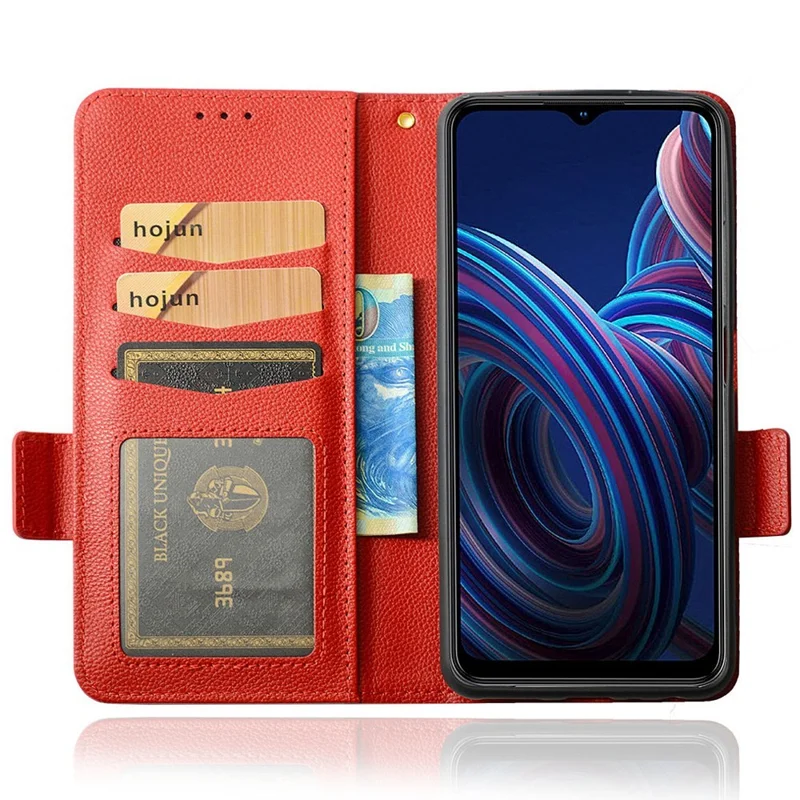 Litchi Texture Phone Case for ZTE Blade A72 5G, Stand Wallet PU Leather Magnetic Clasp Protective Cover - Red