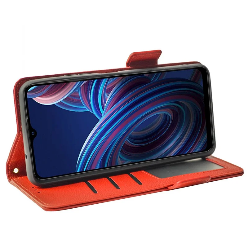 Litchi Texture Phone Case for ZTE Blade A72 5G, Stand Wallet PU Leather Magnetic Clasp Protective Cover - Red