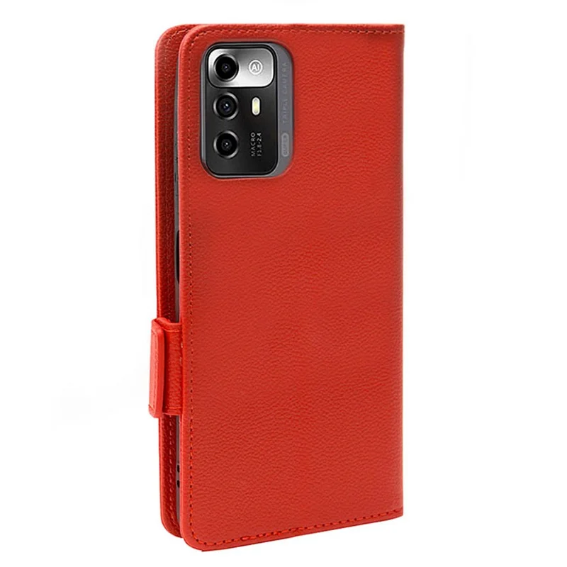 Litchi Texture Phone Case for ZTE Blade A72 5G, Stand Wallet PU Leather Magnetic Clasp Protective Cover - Red
