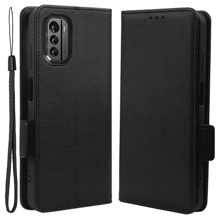 Pour Nokia G60 5G Litchi Texture Téléphone Cover PU le Cuir en Cuir Joue de Smartphone Anti-fall Avec Portefeuille Stand - le Noir
