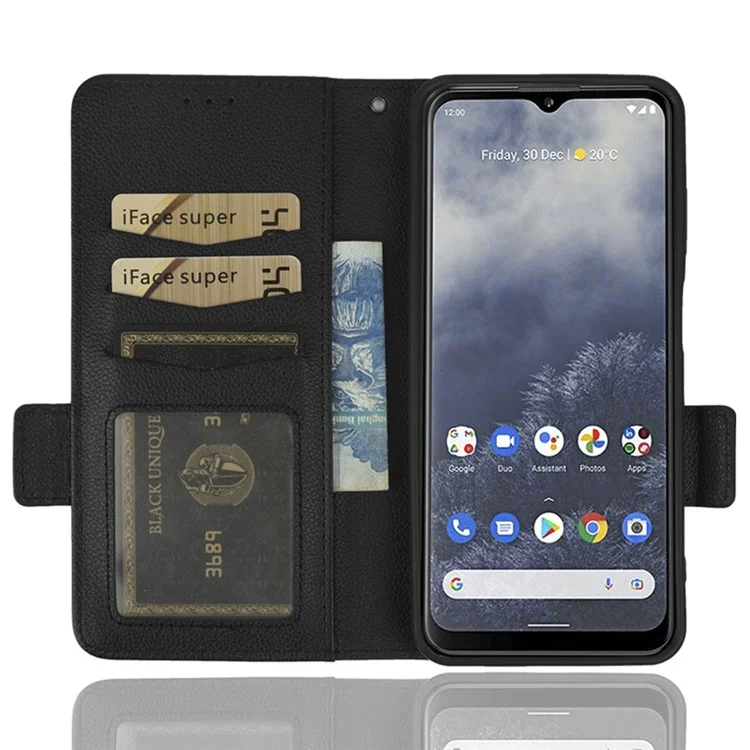 Pour Nokia G60 5G Litchi Texture Téléphone Cover PU le Cuir en Cuir Joue de Smartphone Anti-fall Avec Portefeuille Stand - le Noir