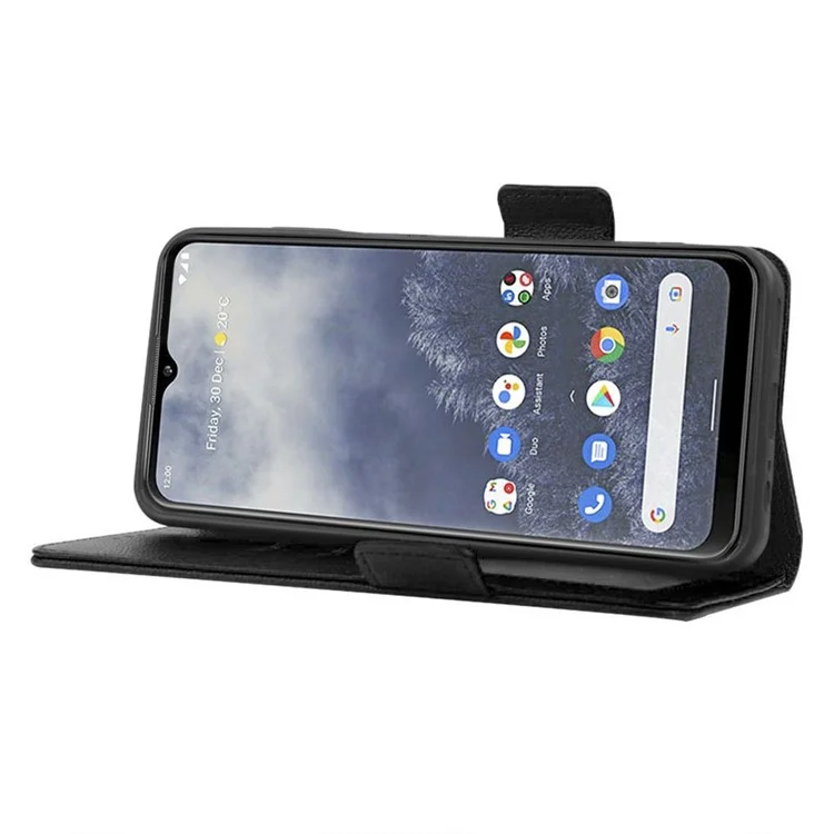 Pour Nokia G60 5G Litchi Texture Téléphone Cover PU le Cuir en Cuir Joue de Smartphone Anti-fall Avec Portefeuille Stand - le Noir