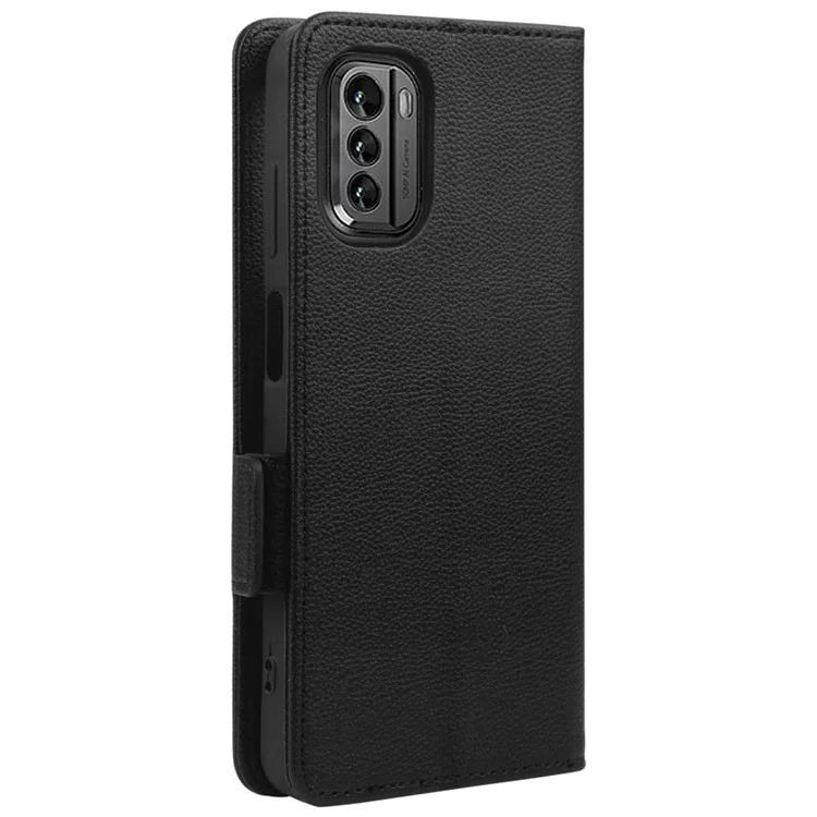 Pour Nokia G60 5G Litchi Texture Téléphone Cover PU le Cuir en Cuir Joue de Smartphone Anti-fall Avec Portefeuille Stand - le Noir
