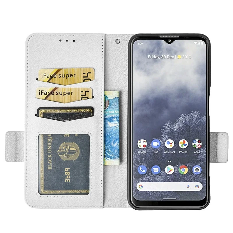 For Nokia G60 5G Litchi Texture Phone Cover PU Leather Magnetic Clasp Anti-fall Smartphone Case with Stand Wallet - White