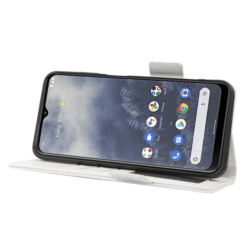 For Nokia G60 5G Litchi Texture Phone Cover PU Leather Magnetic Clasp Anti-fall Smartphone Case with Stand Wallet - White