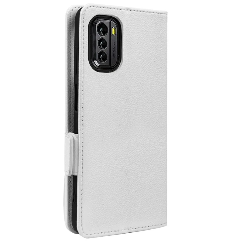 For Nokia G60 5G Litchi Texture Phone Cover PU Leather Magnetic Clasp Anti-fall Smartphone Case with Stand Wallet - White
