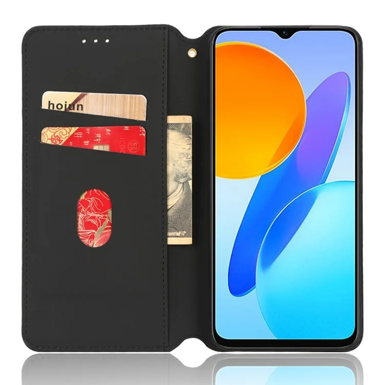 Pour Honor 70 Lite 5G / X6 4G / Honor Play6C / X8 5G Rhombus Pattern Imprinted Magnetic Closure Phone Cover PU Leather Flip Wallet Stand Drop-proof Phone Case - Noir