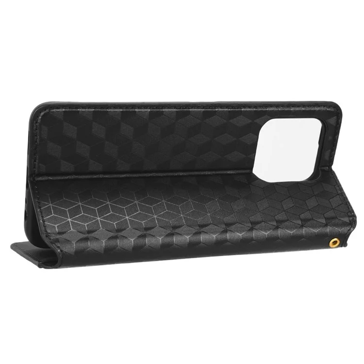 Pour Honor 70 Lite 5G / X6 4G / Honor Play6C / X8 5G Rhombus Pattern Imprinted Magnetic Closure Phone Cover PU Leather Flip Wallet Stand Drop-proof Phone Case - Noir
