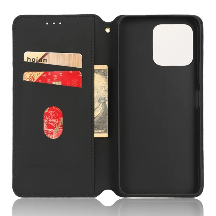 Pour Honor 70 Lite 5G / X6 4G / Honor Play6C / X8 5G Rhombus Pattern Imprinted Magnetic Closure Phone Cover PU Leather Flip Wallet Stand Drop-proof Phone Case - Noir