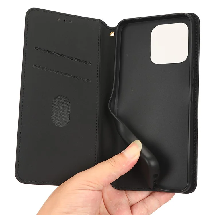 Pour Honor 70 Lite 5G / X6 4G / Honor Play6C / X8 5G Rhombus Pattern Imprinted Magnetic Closure Phone Cover PU Leather Flip Wallet Stand Drop-proof Phone Case - Noir