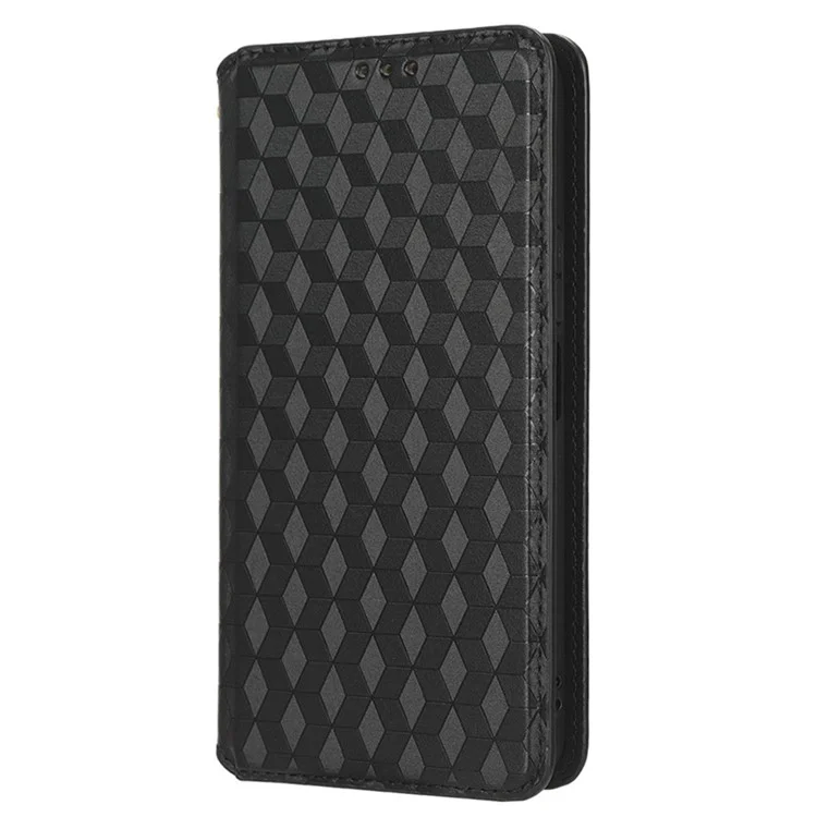 Pour Honor 70 Lite 5G / X6 4G / Honor Play6C / X8 5G Rhombus Pattern Imprinted Magnetic Closure Phone Cover PU Leather Flip Wallet Stand Drop-proof Phone Case - Noir