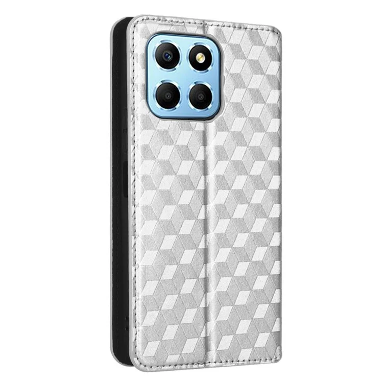 Чехол-книжка для телефонов Honor 70 Lite 5G / X6 4G / Honor Play6C / X8 5G, с рельефным ромбовидным узором, магнитным закрытием, из искусственной кожи, серебристый