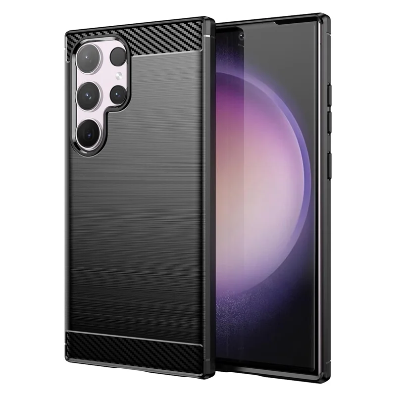 AMORUS For Samsung Galaxy S24 Ultra Case Carbon Fiber Texture Brushed Protective Phone Cover - Black