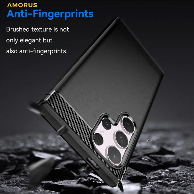 AMORUS For Samsung Galaxy S24 Ultra Case Carbon Fiber Texture Brushed Protective Phone Cover - Black