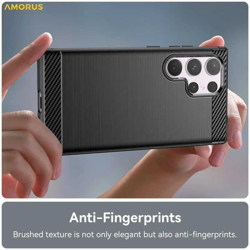 AMORUS For Samsung Galaxy S24 Ultra Case Carbon Fiber Texture Brushed Protective Phone Cover - Black