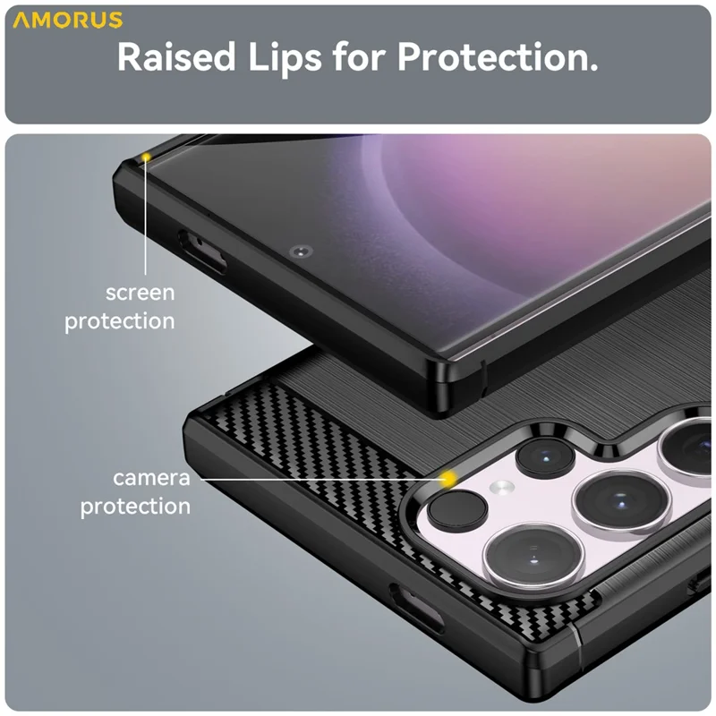 AMORUS For Samsung Galaxy S24 Ultra Case Carbon Fiber Texture Brushed Protective Phone Cover - Black