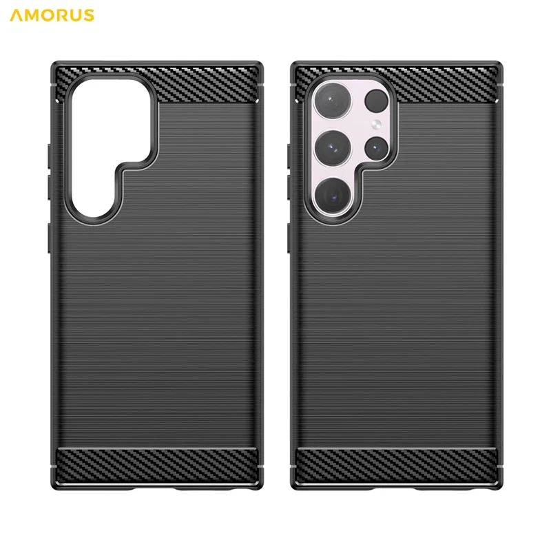 AMORUS For Samsung Galaxy S24 Ultra Case Carbon Fiber Texture Brushed Protective Phone Cover - Black