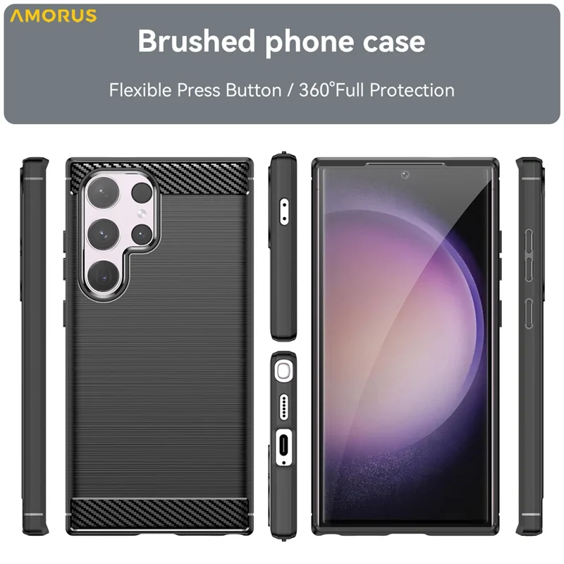 AMORUS For Samsung Galaxy S24 Ultra Case Carbon Fiber Texture Brushed Protective Phone Cover - Black