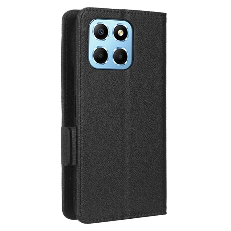 Capa de telefone com textura de lichia anti-queda para Honor 70 Lite 5G / X6 4G / Honor Play6C / X8 5G - Capa carteira de couro PU com fecho magnético duplo - Preto