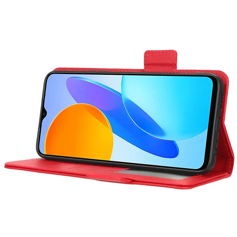Anti-drop Litchi Texture Phone Cover for Honor 70 Lite 5G / X6 4G / Honor Play6C / X8 5G PU Leather Dual Magnetic Clasp Flip Wallet Case - Red