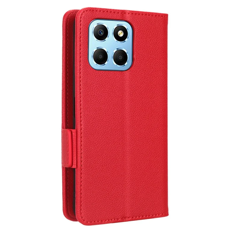 Anti-drop Litchi Texture Phone Cover for Honor 70 Lite 5G / X6 4G / Honor Play6C / X8 5G PU Leather Dual Magnetic Clasp Flip Wallet Case - Red