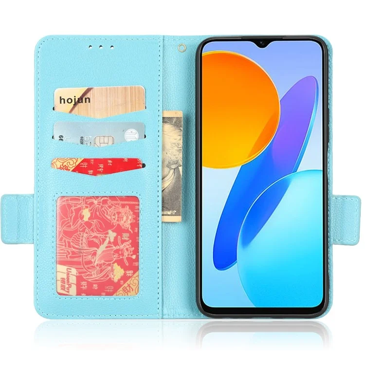 Funda de teléfono con textura de lichí anti-caída para Honor 70 Lite 5G / X6 4G / Honor Play6C / X8 5G, de piel sintética PU con doble cierre magnético, estilo cartera - Azul bebé