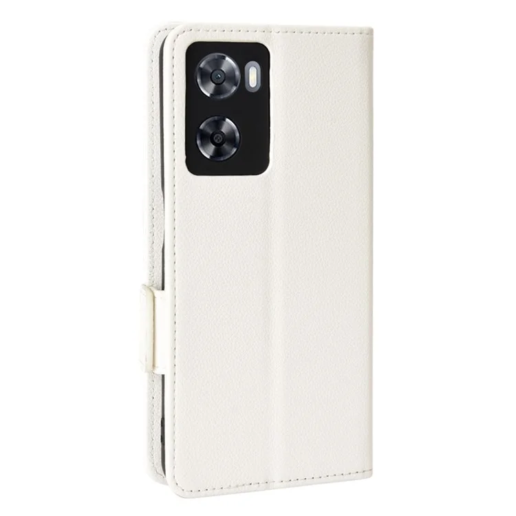 Étui de Téléphone en Cuir PU Pour Oppo A77 4G / A57 4G / A57e 4G / A57s 4G / A57 (CPH2387) (version de Taiwan), Couverture de Téléphone de Portefeuille du Support de Texture Litchi - Blanche