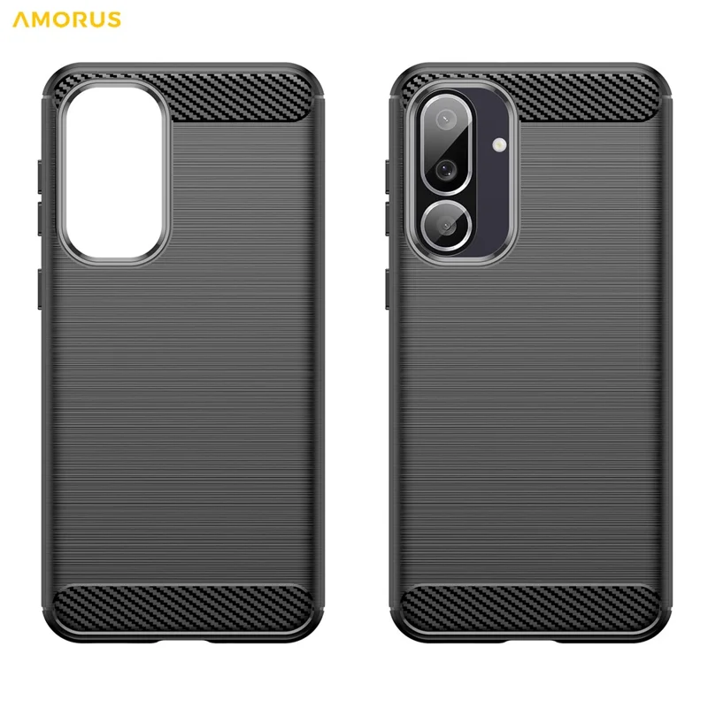 AMORUS för Samsung Galaxy F56 5G / M56 5G skal med kolfiberstruktur, borstat skyddande mobilskal - Svart