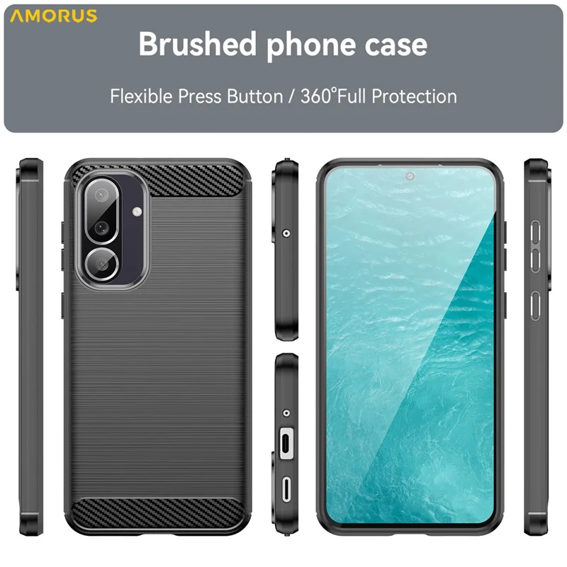 AMORUS för Samsung Galaxy F56 5G / M56 5G skal med kolfiberstruktur, borstat skyddande mobilskal - Svart