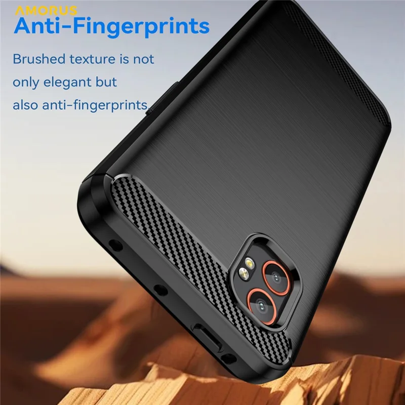 AMORUS For Samsung Galaxy XCover7 Pro Case Carbon Fiber Texture Brushed Protective Phone Cover - Black
