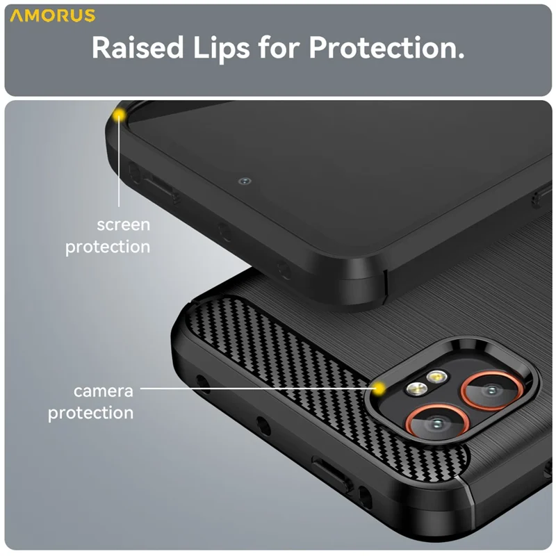 AMORUS For Samsung Galaxy XCover7 Pro Case Carbon Fiber Texture Brushed Protective Phone Cover - Black