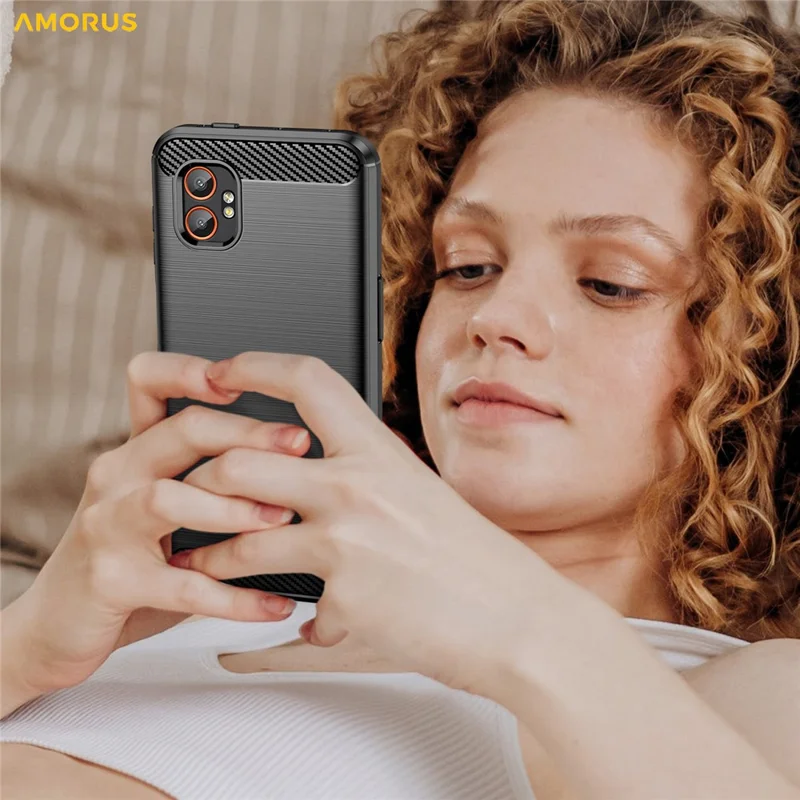 AMORUS For Samsung Galaxy XCover7 Pro Case Carbon Fiber Texture Brushed Protective Phone Cover - Black