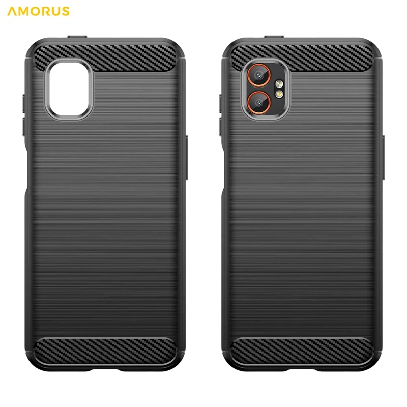 AMORUS For Samsung Galaxy XCover7 Pro Case Carbon Fiber Texture Brushed Protective Phone Cover - Black
