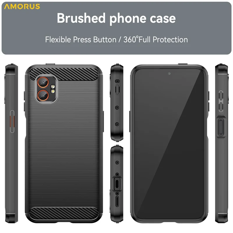 AMORUS For Samsung Galaxy XCover7 Pro Case Carbon Fiber Texture Brushed Protective Phone Cover - Black