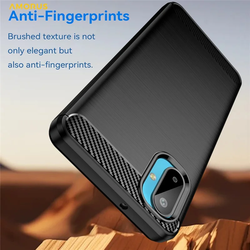 AMORUS For Samsung Galaxy M06 5G / F06 5G Case Carbon Fiber Texture Brushed Protective Phone Cover - Black