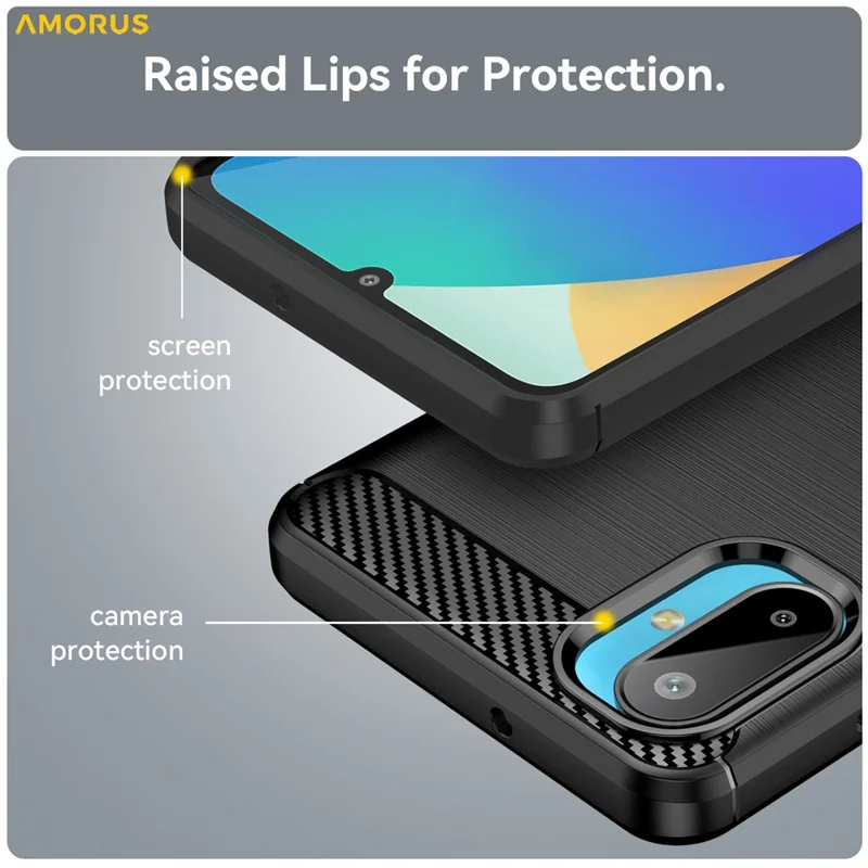 AMORUS For Samsung Galaxy M06 5G / F06 5G Case Carbon Fiber Texture Brushed Protective Phone Cover - Black